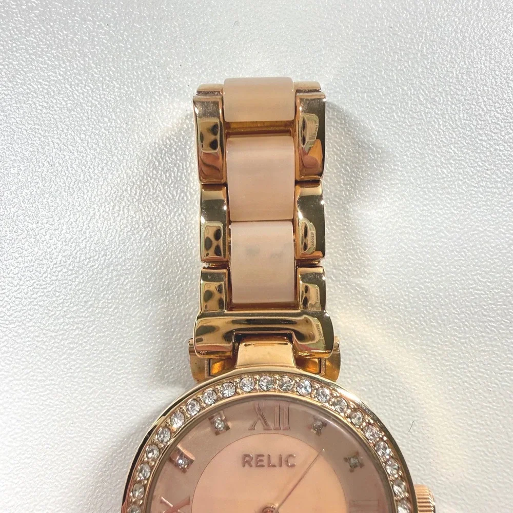 RELIC Rose Gold Tone Crystal Bezel Women Watch ZR34335 WORKS w/ New Battery Inc.